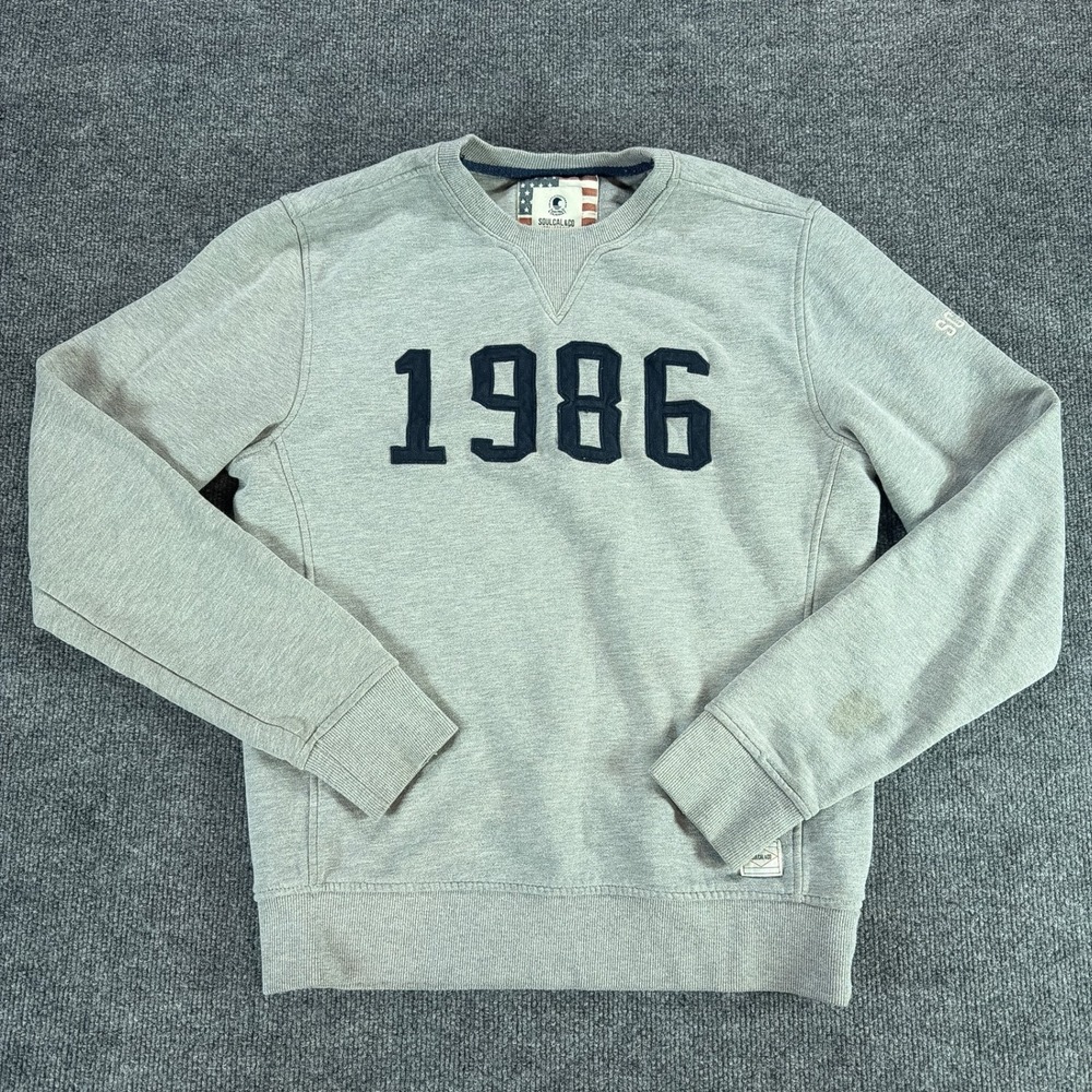SoulCal & Co Mens 1986 Crewneck Sweatshirt Gray Fleece Pullover Large Activewear
